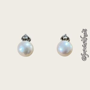 Real Pearl & Glass Earrings Set in 0.925 Sterling Silver Settings